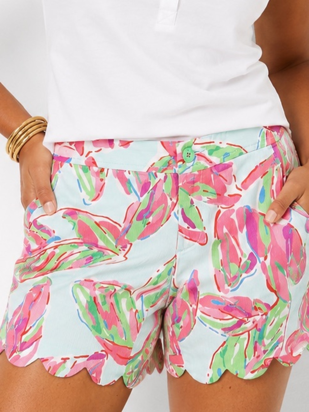 Lilly Pulitzer Buttercup Shorts In The Vias Palm Leaf Print Size 4 Scallop Hem
